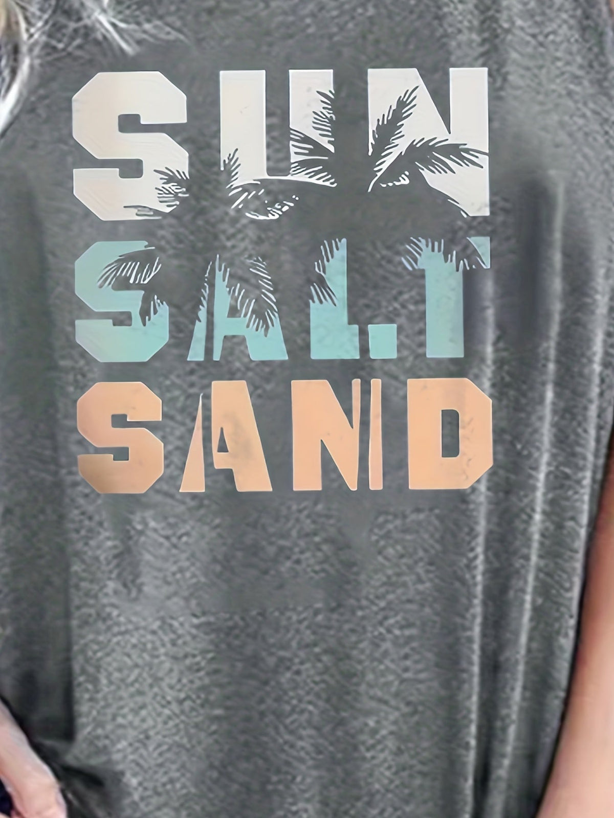 Sun Salt Sand Print Tank Top, Casual Sleeveless Crew Neck Beach Tank Top