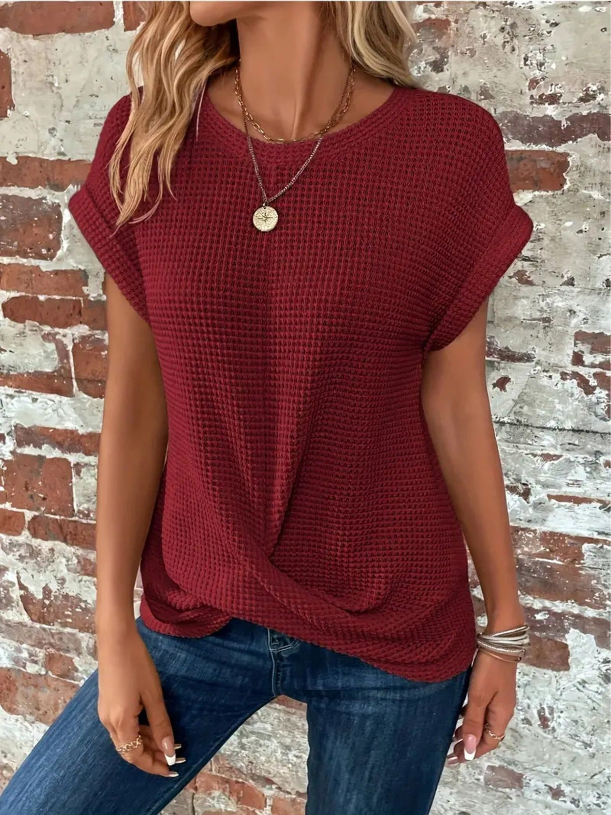Twist Hem Crew Neck T-Shirt, Casual Short Sleeve T-Shirt