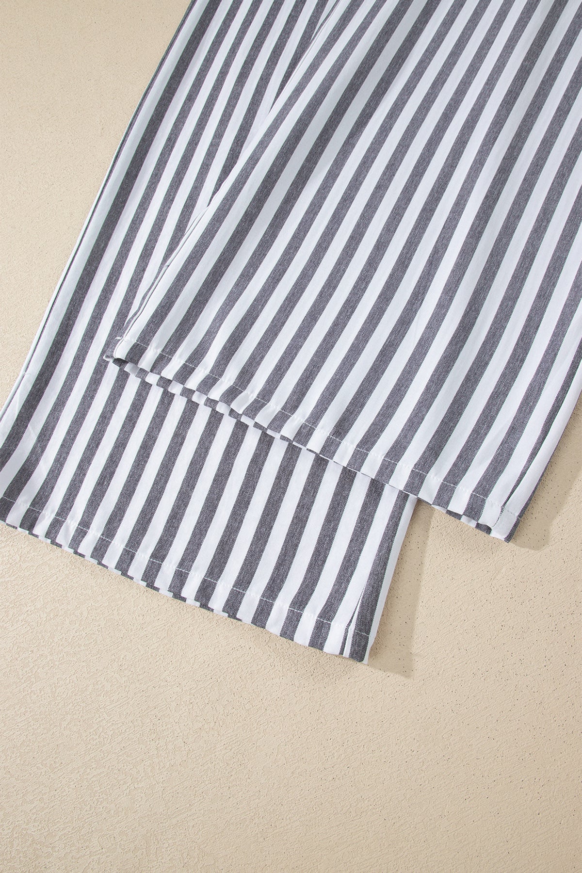 Black Stripe Shirred High Waist Loose Summer Pants