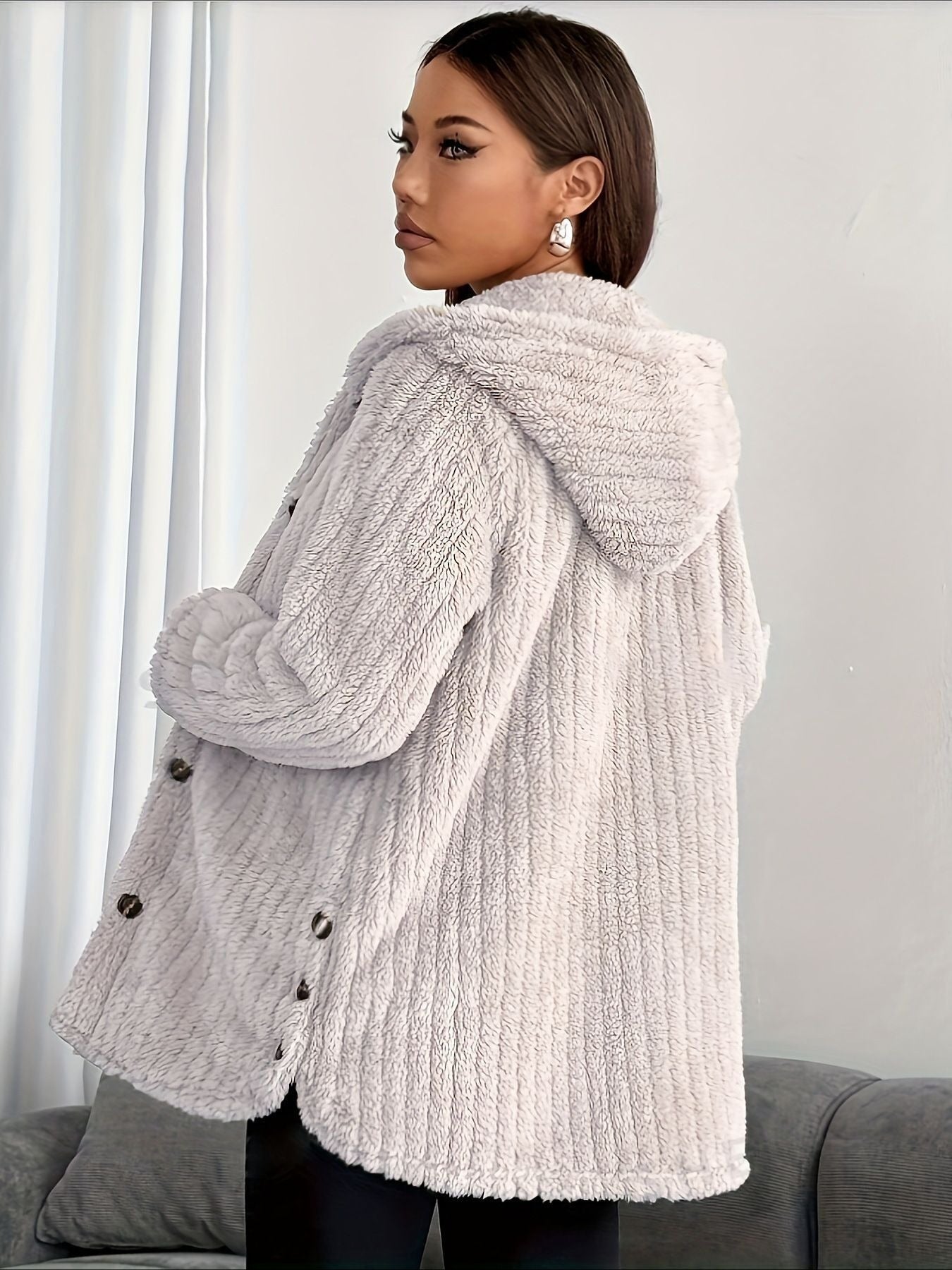 Solid Color Long Sleeve Hooded Loose Jacket