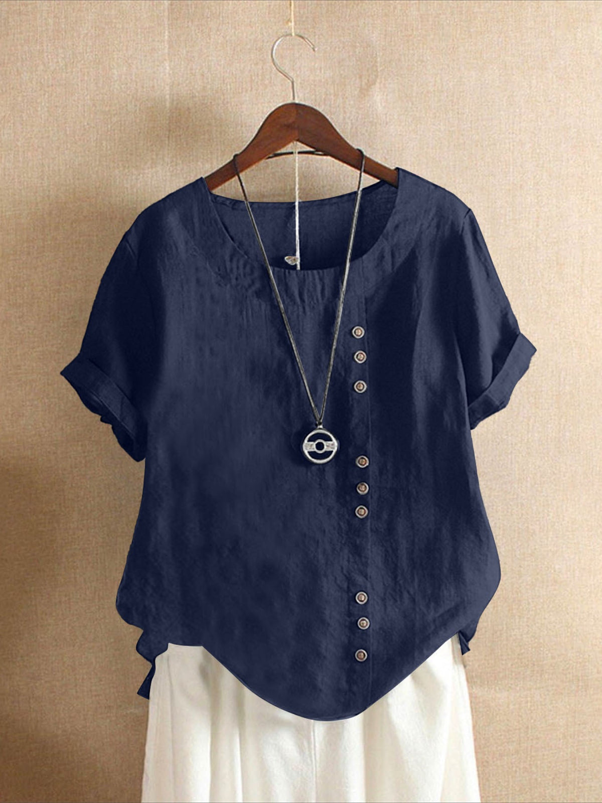 Relaxed Fit Short Sleeve Blouse with Floral Pattern