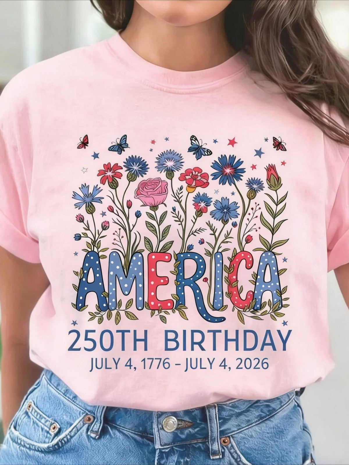 Vintage Floral Crew Neck Short Sleeve T-shirt