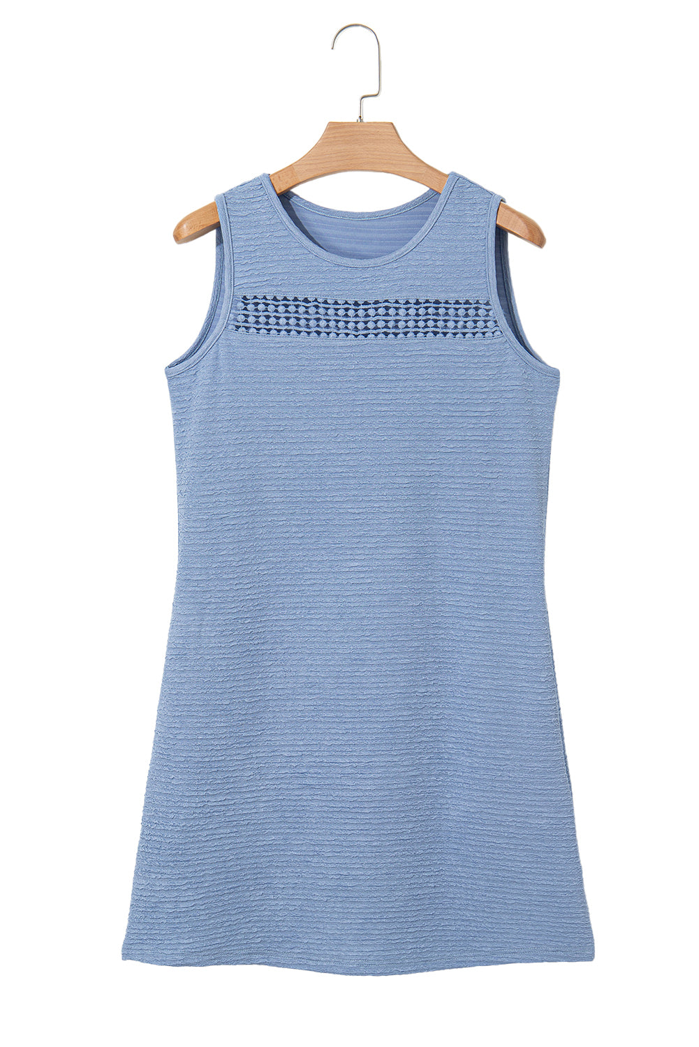 Beau Blue Solid Color Textured Lace Hollowed Detail Sleeveless Mini Dress