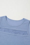 Beau Blue Solid Color Textured Lace Hollowed Detail Sleeveless Mini Dress