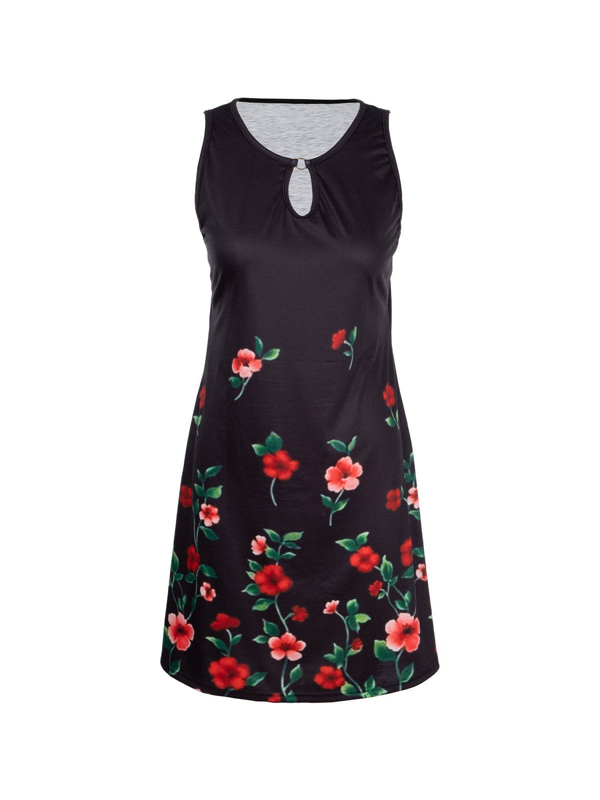 Floral Print Sleeveless Crew Neck Dress, Party Bodycon Loose Stylish Dress