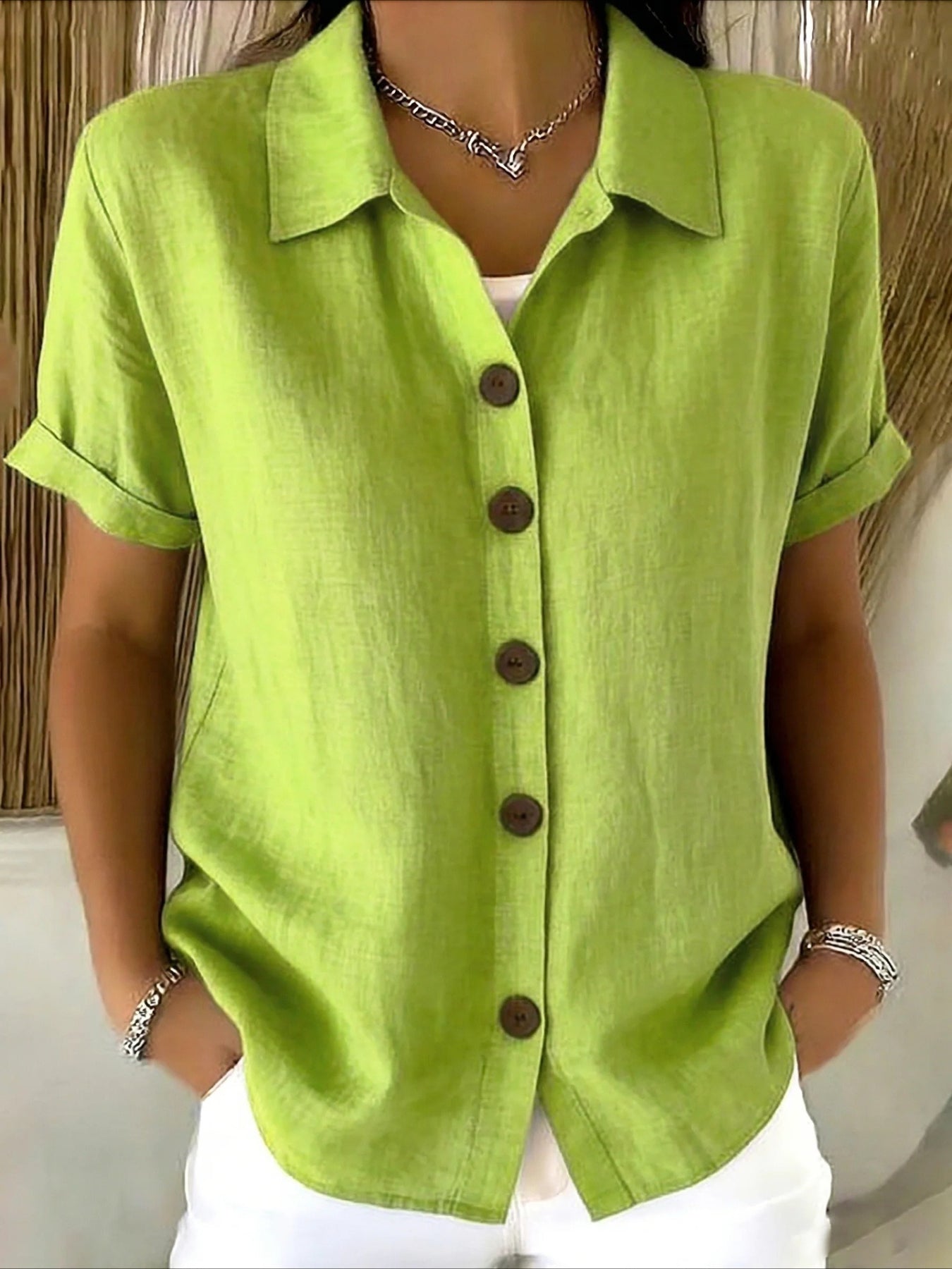 Shirt Collar Short Sleeve Plain Regular Regular Fit Shirt