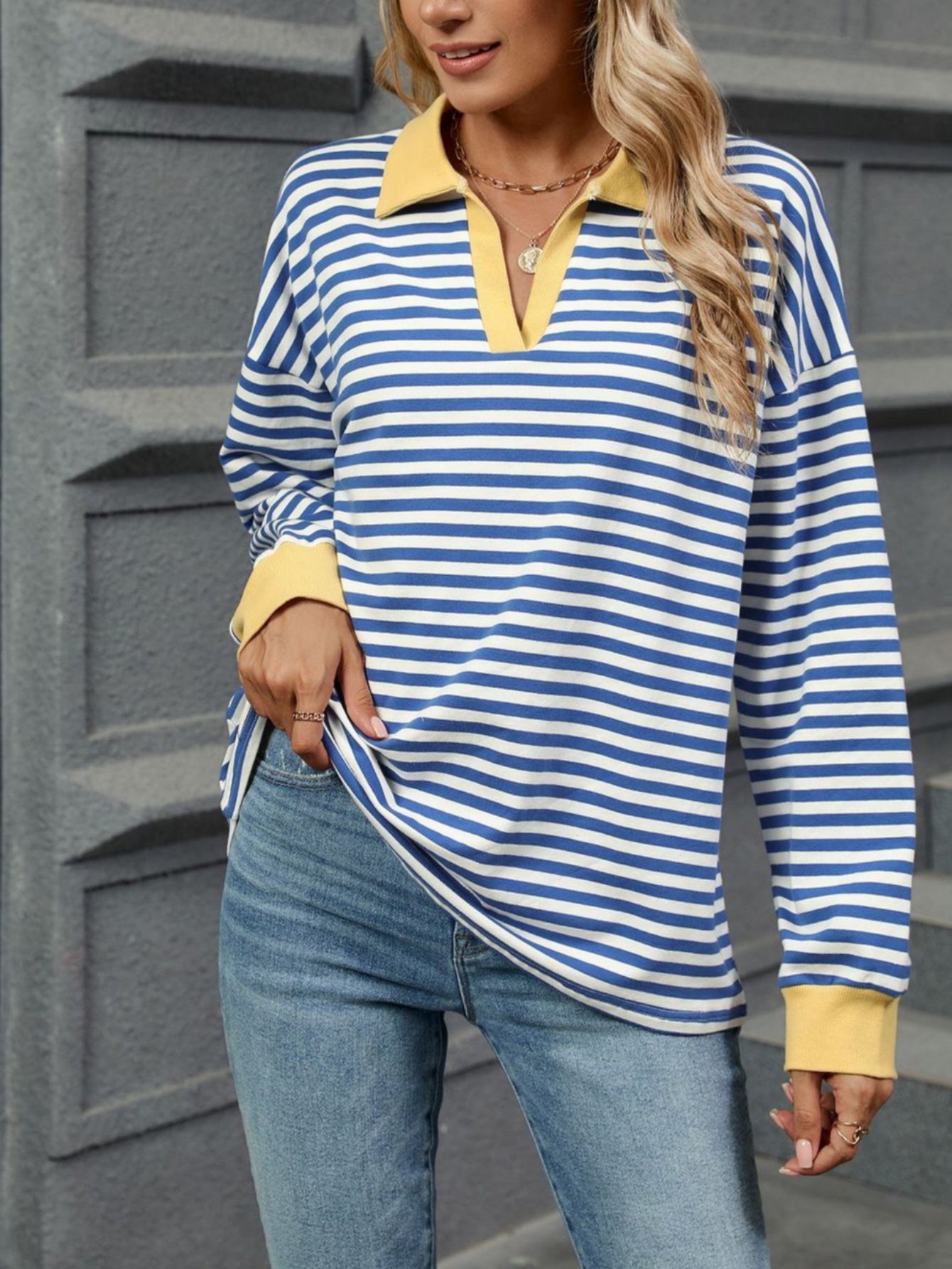 Patchwork Striped Long Sleeve T Shirt