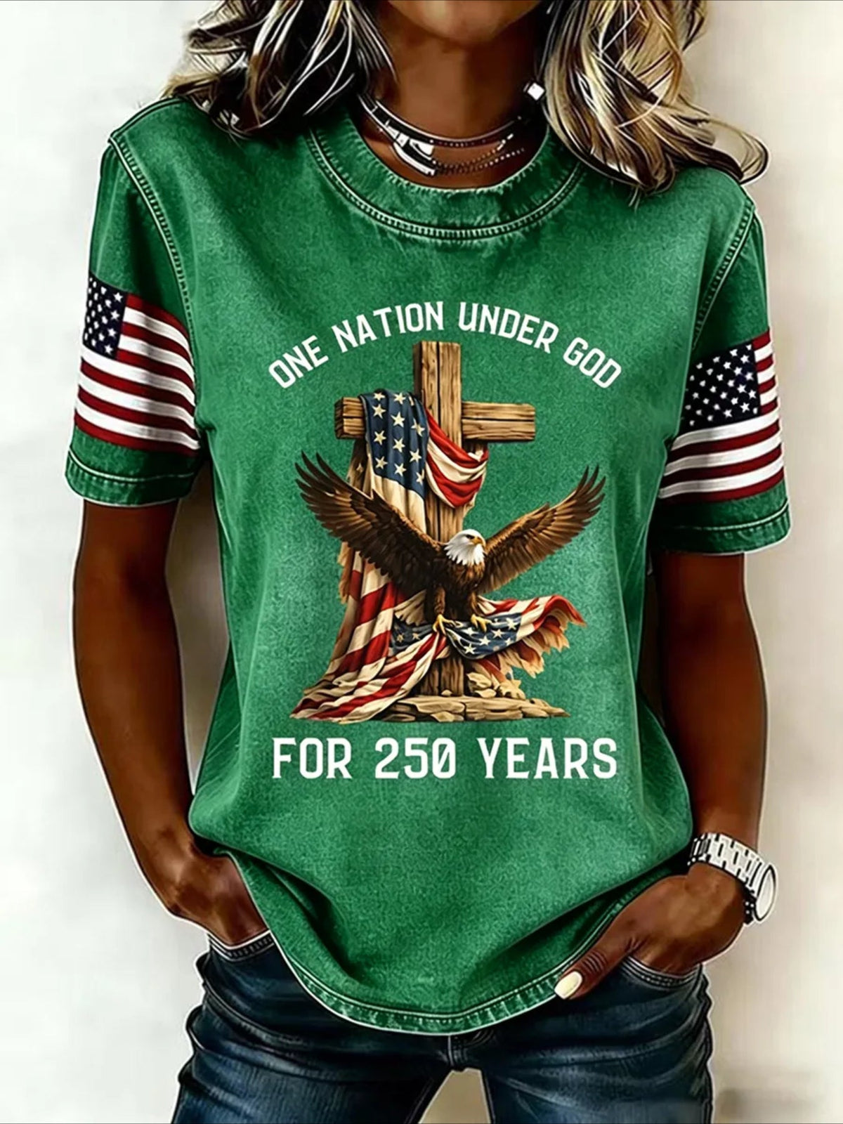 Casual Pattern Crew Neck Short Sleeve T-shirt