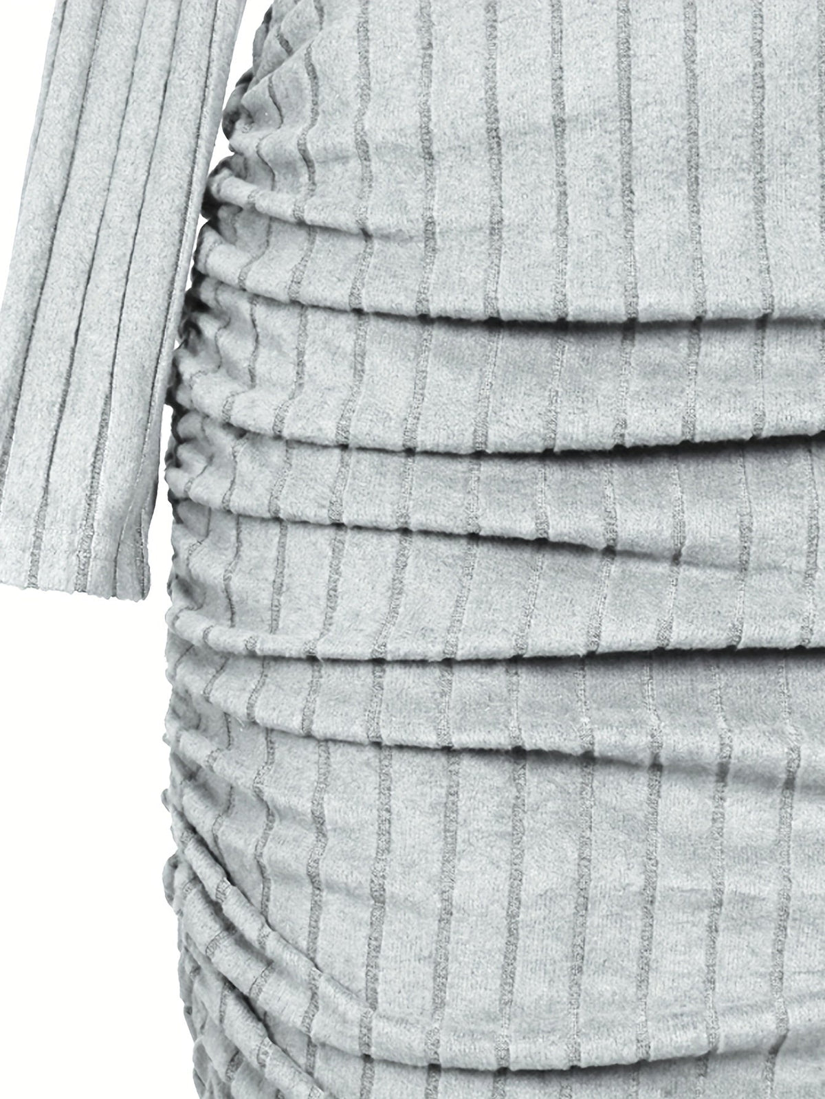 Ribbed Slanted Shoulder Chain Dress, Casual Solid Long Sleeve Bodycon Dress
