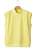 Yellow Solid Color High Neck Cap Sleeve Loose Top