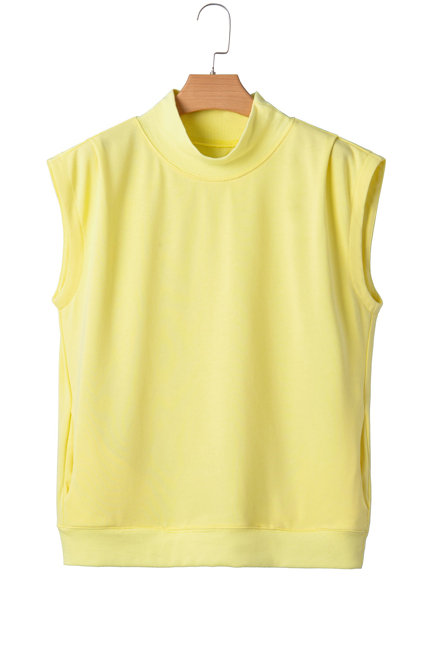 Yellow Solid Color High Neck Cap Sleeve Loose Top