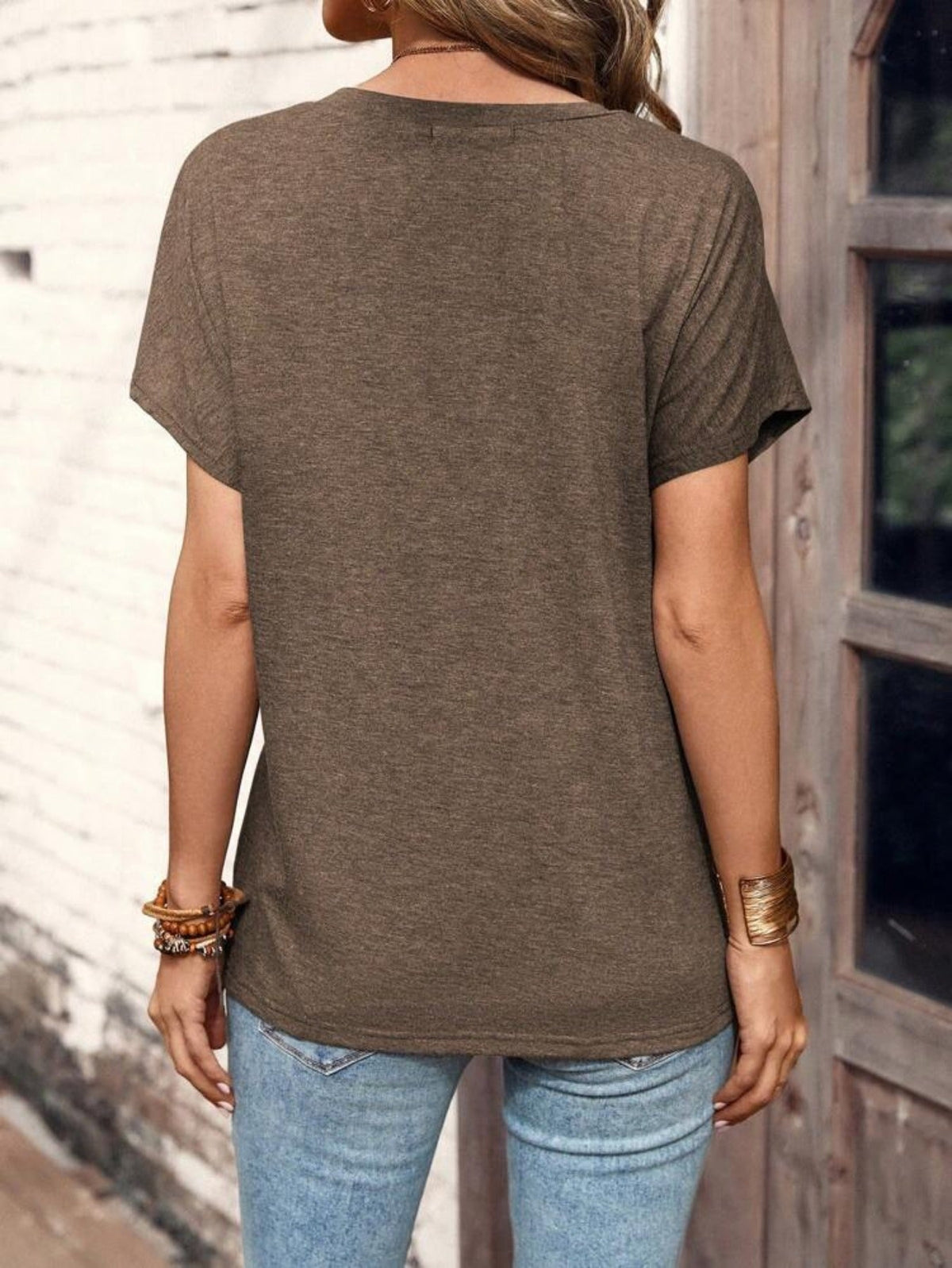 Button Front Solid T-shirt, Casual Short Sleeve T-shirt