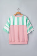 Green Stripe Exposed Seam Ribbed Patchwork Oversized Tee