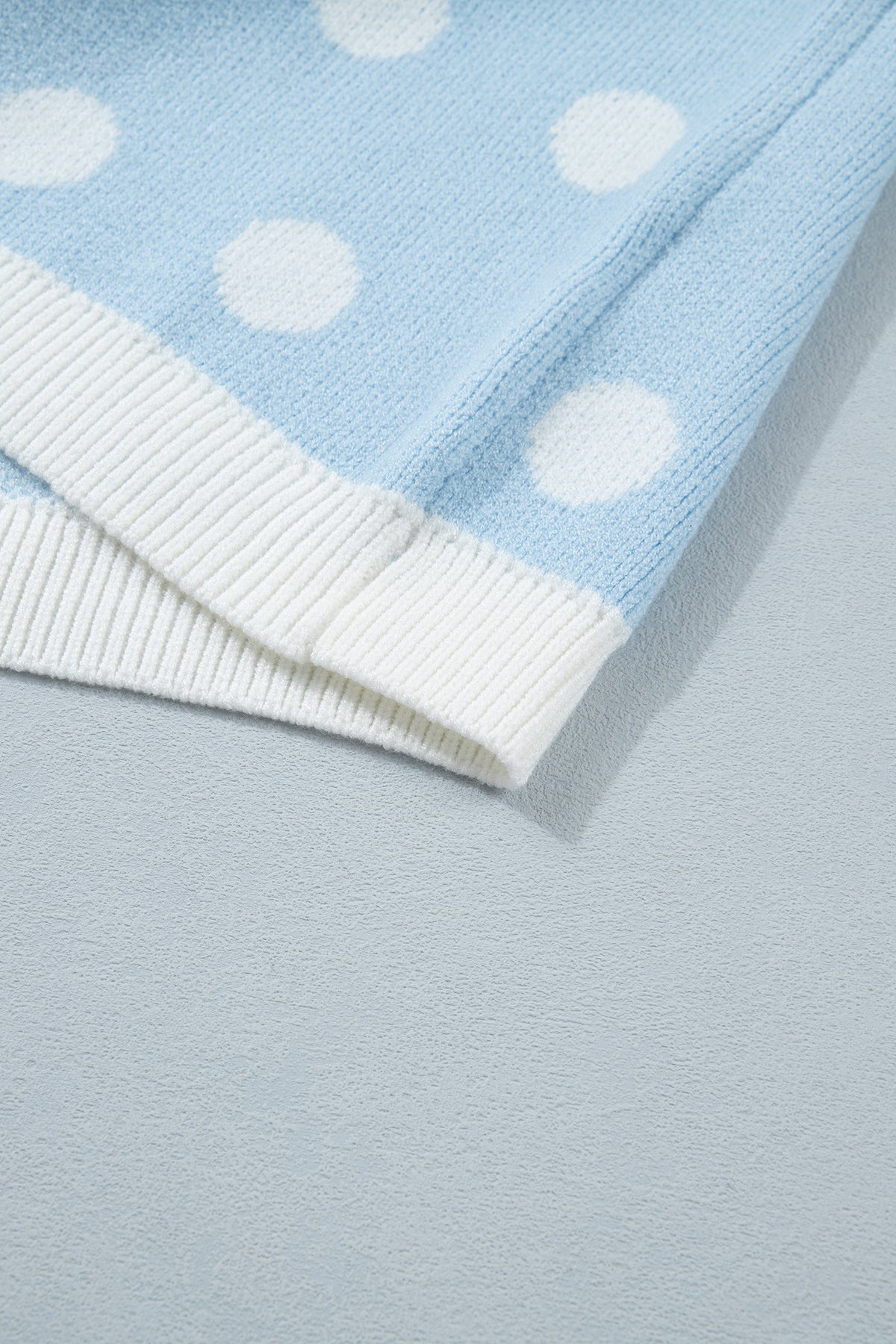 Light Blue Polka Dot Puff Short Sleeve Sweater Top