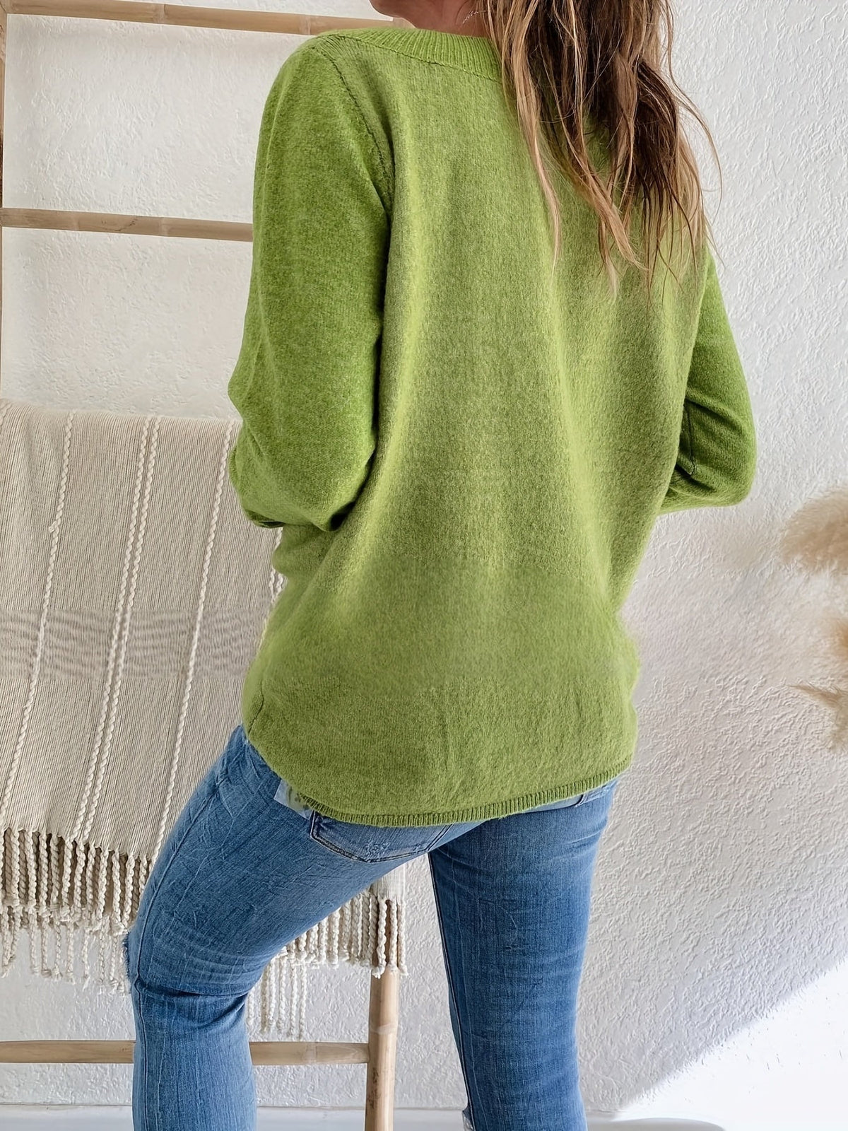 Solid Versatile Knit Sweater, Casual V Neck Long Sleeve Sweater With Buttons