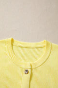 Yellow Cream Ribbed Knit Contrast Frilled Short Sleeve Sweater Cardigan