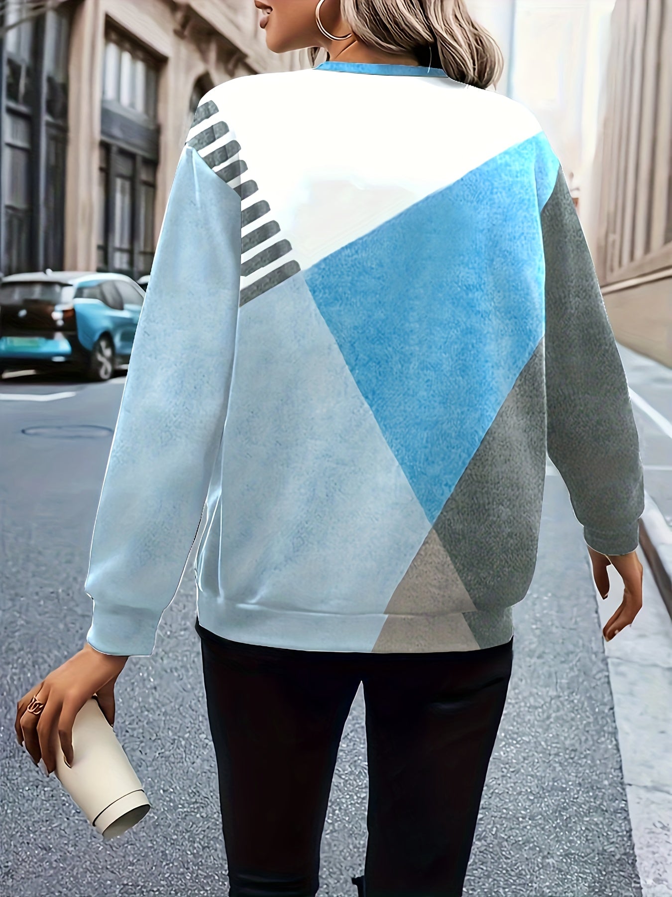 Vibrant Color Block Print Pullover Sweatshirt - Soft, Cozy, and Casual Long Sleeve Zipper Design