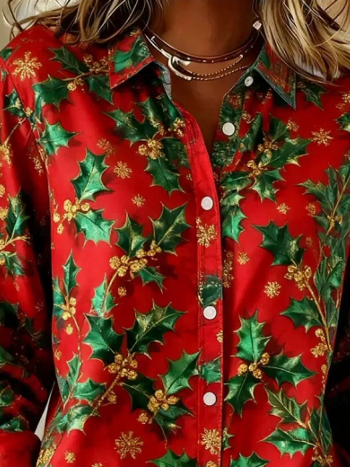 Christmas Snowflake & Tree Patterns Long Sleeve Plain Regular Micro-Elasticity Regular Fit Shirt