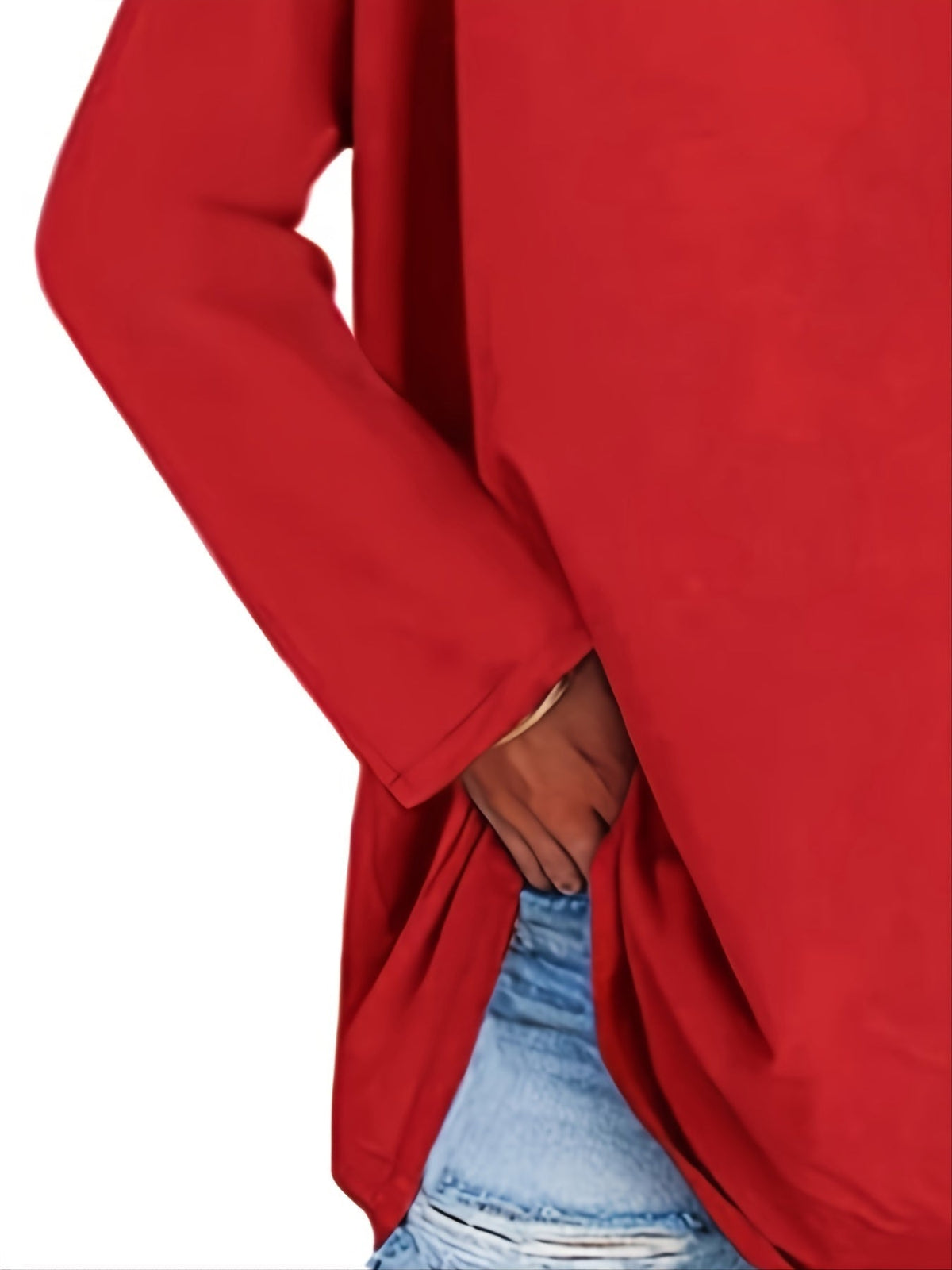 Women's Solid Color Oversized Tops, V-Neck Long Sleeve T-Shirts, Casual Loose Shirts