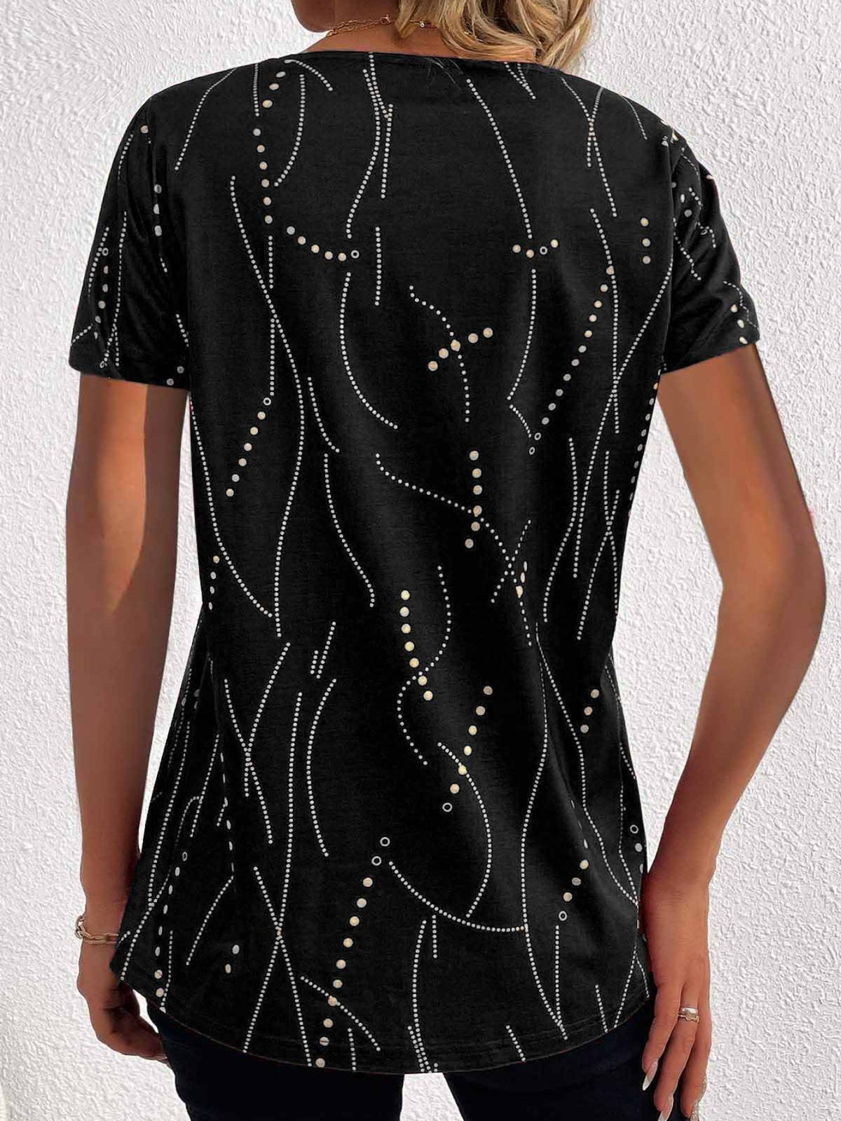 Polka Dot Print T-Shirt, Casual V Neck Short Sleeve T-Shirt