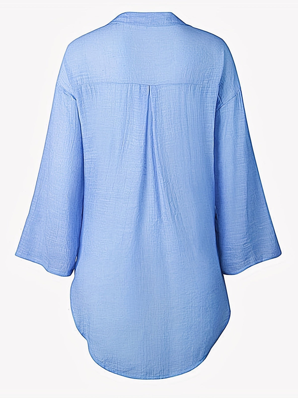 Solid Color V Neck Blouse, Casual Half Sleeve Blouse