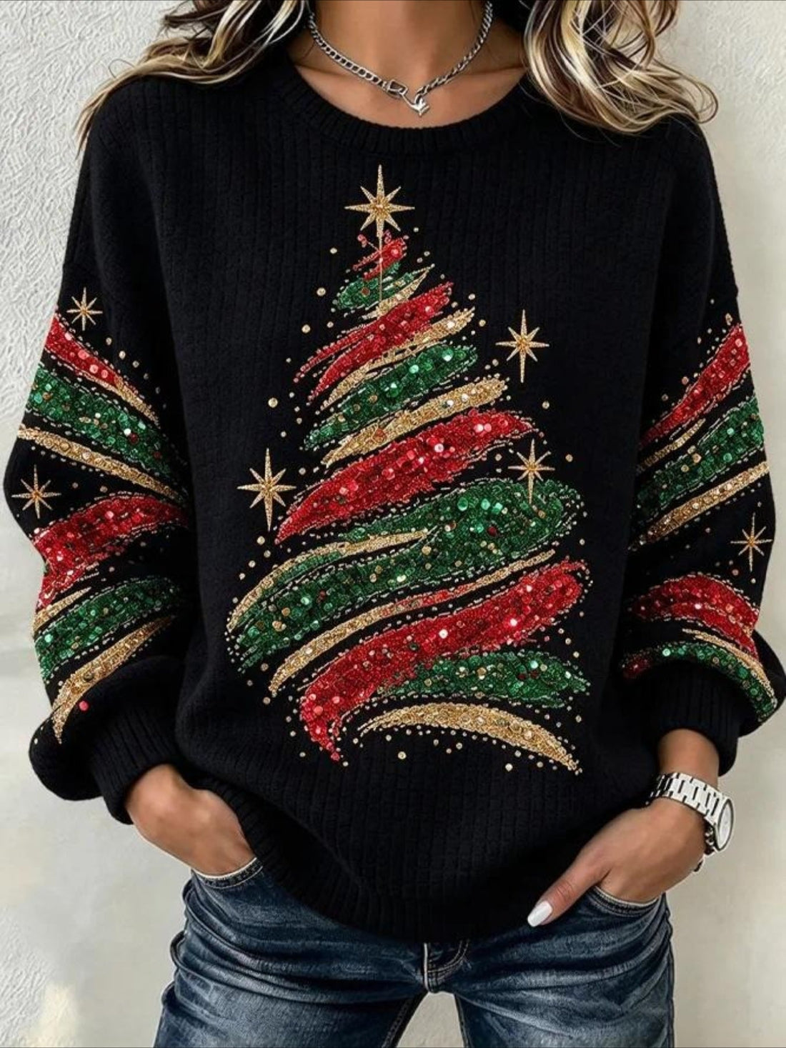 Christmas Tree Casual Crew Neck Regular Fit Sweatshirt