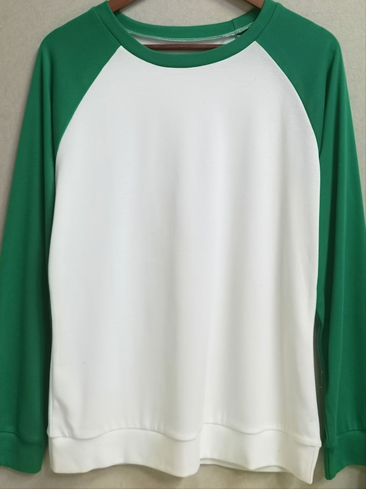 Color Block Long Sleeve Shirt, Oversized Crew Neck Top