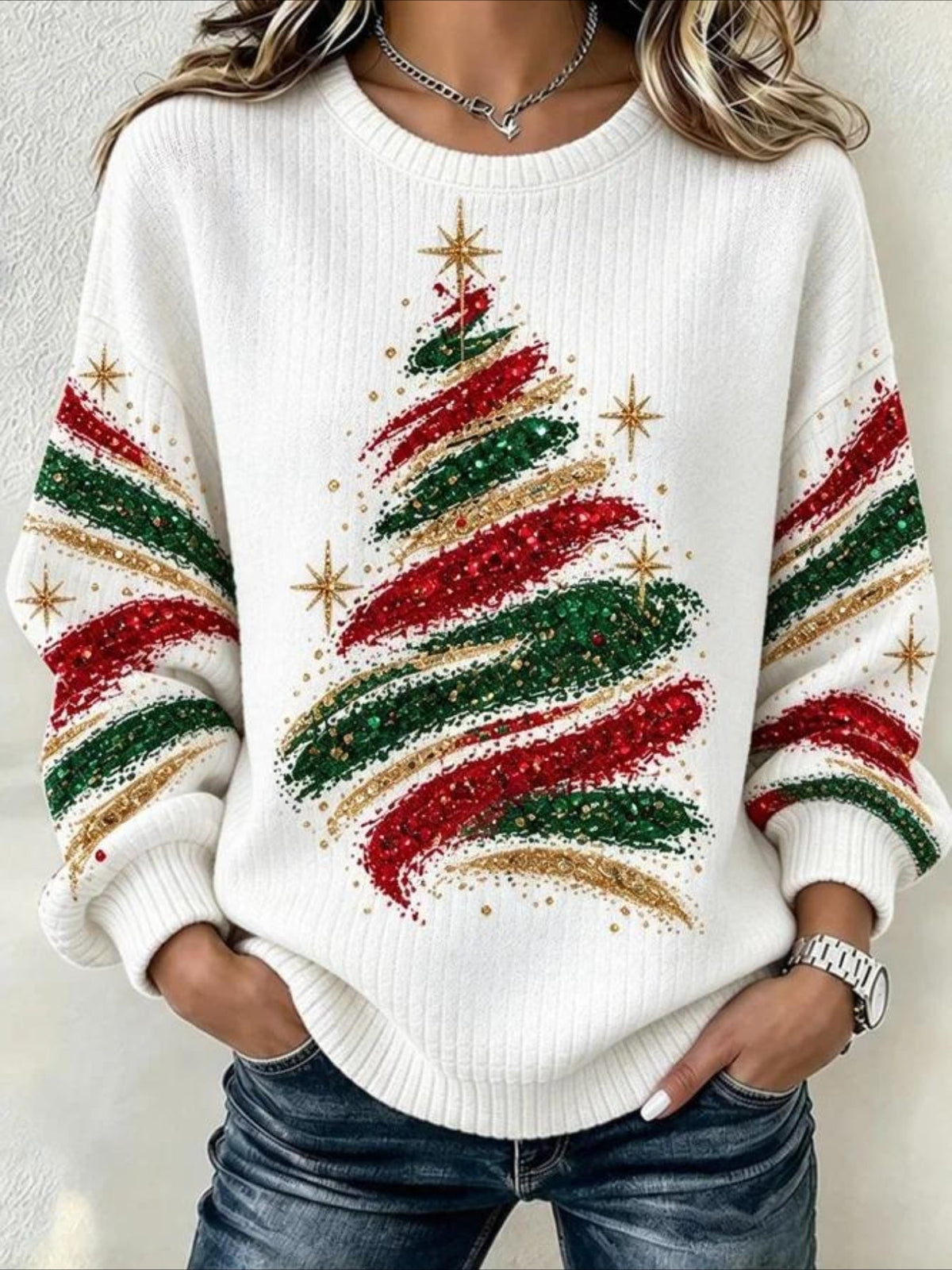 Christmas Tree Casual Crew Neck Regular Fit Sweatshirt
