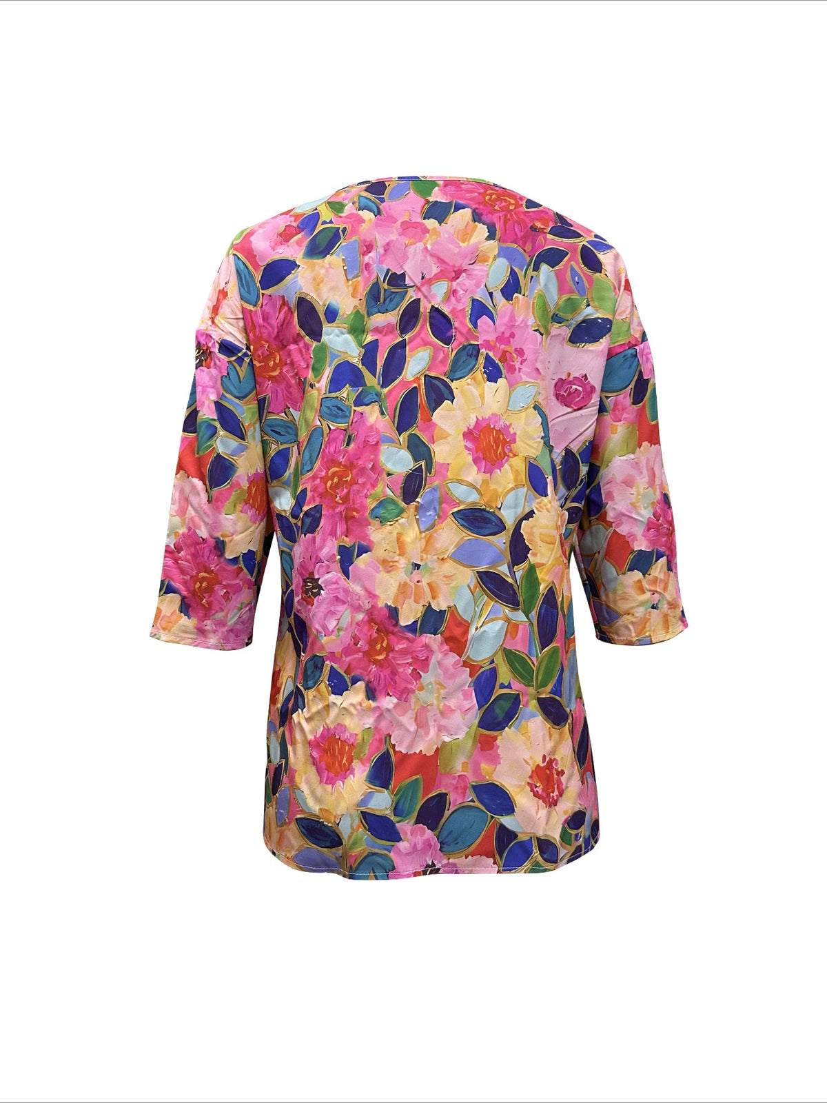 Floral Print Crew Neck Blouse, Casual 3/4 Sleeve Top