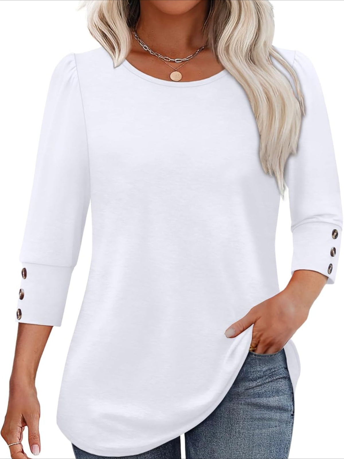 3/4 Sleeve with Buttons Dressy Casual Blouses