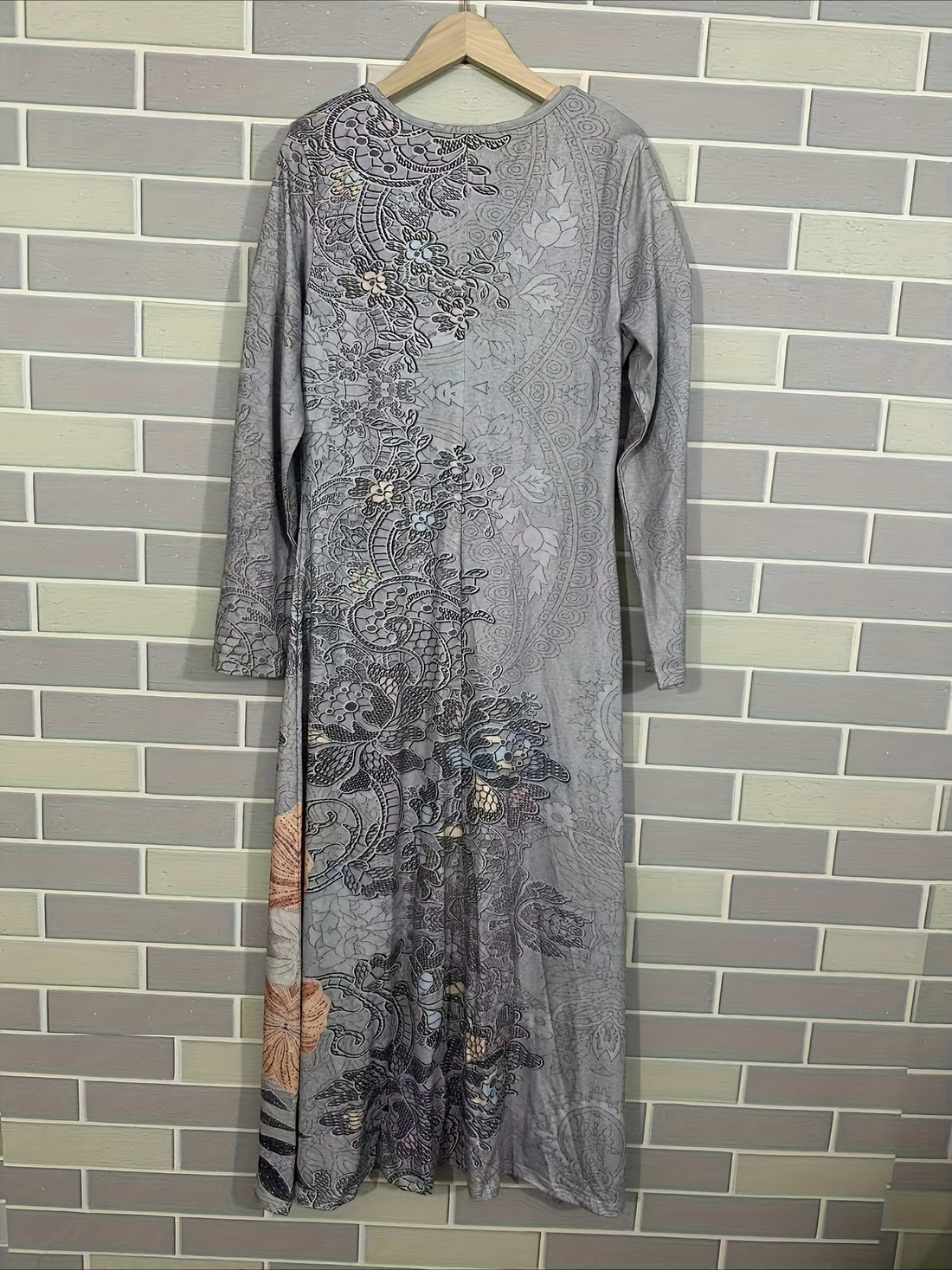 Vintage Ethnic Floral Digital Print Long Sleeve Dress