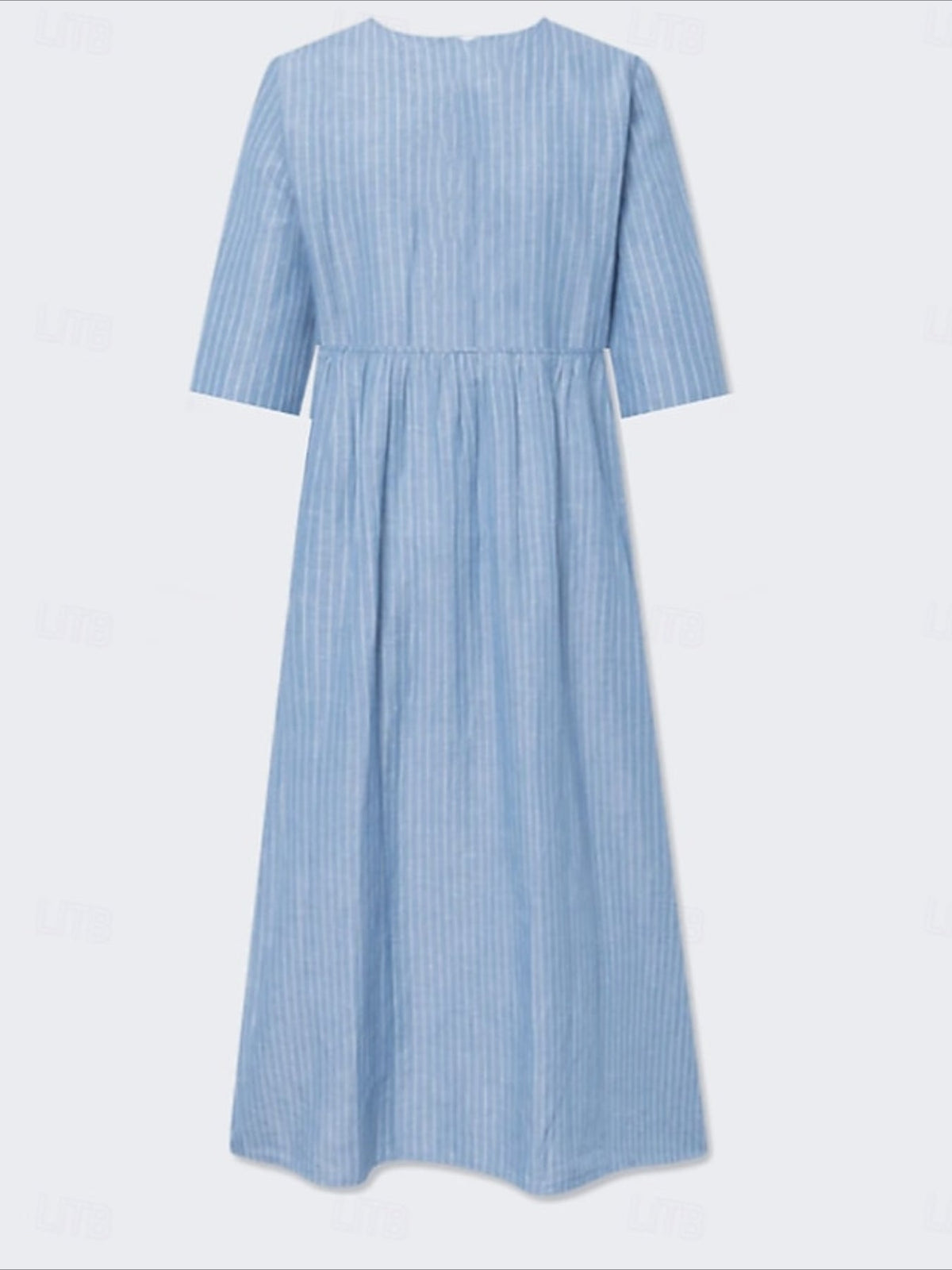 Stripe Short Sleeve Crew Neck A Line Midi Dress