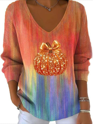 Halloween Floral Long Sleeve Comfy Casual Sweater Tee