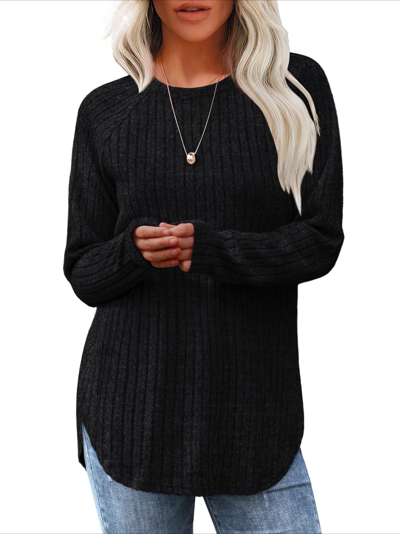 Soft Round Neck Pullover Long Sleeve Sweater