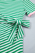 Green Stripe Nautical Tie Contrast Trim Round Neck T Shirt Mini Dress