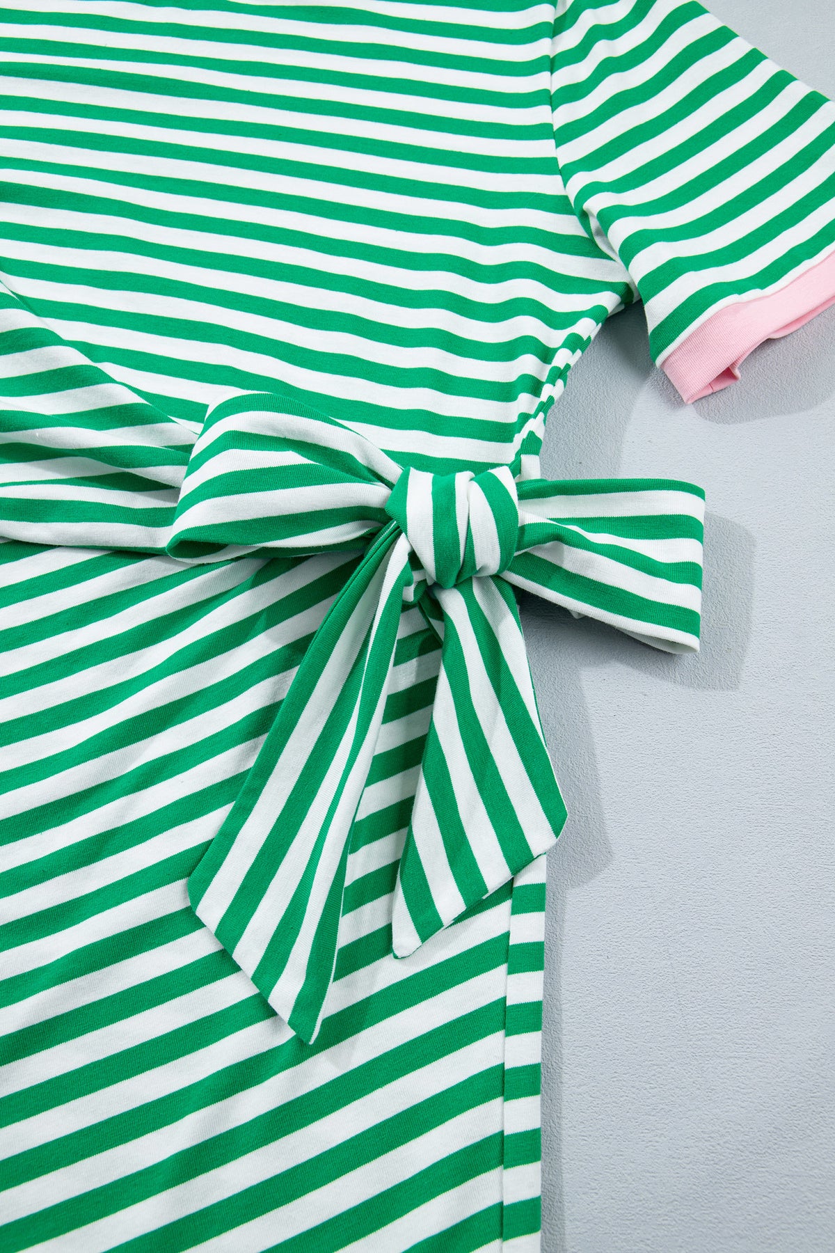 Green Stripe Nautical Tie Contrast Trim Round Neck T Shirt Mini Dress