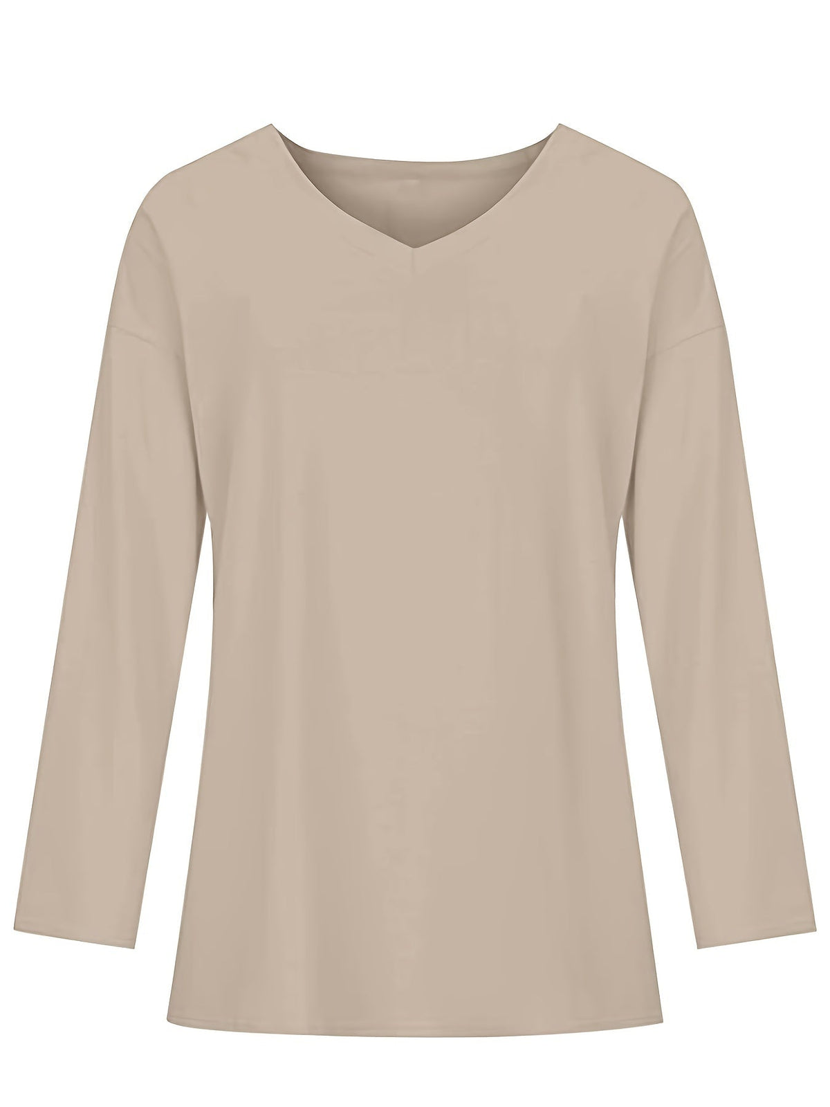 Women's Solid Color Oversized Tops, V-Neck Long Sleeve T-Shirts, Casual Loose Shirts