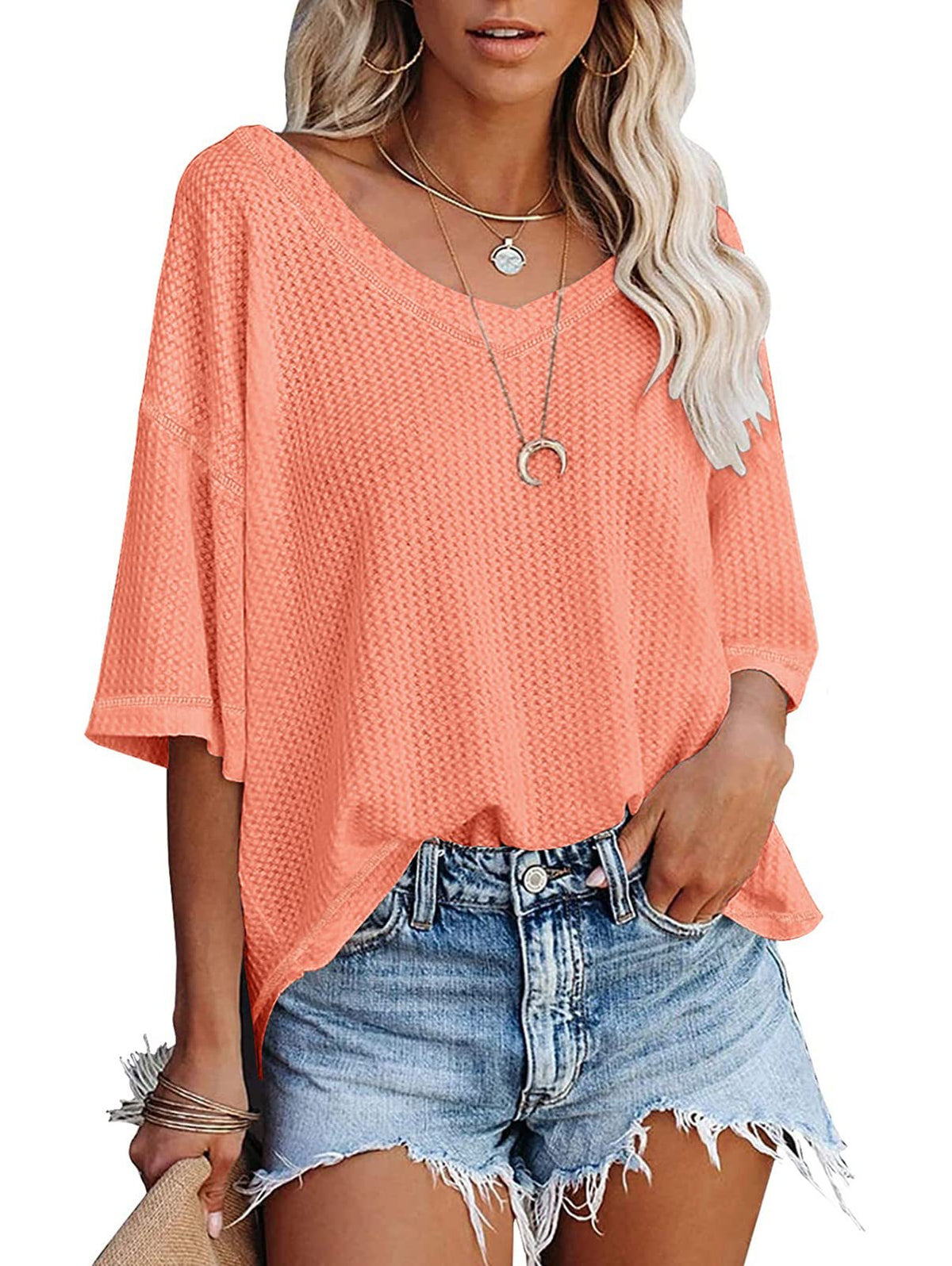 Solid Elegant V Neck T-Shirt, Drop Shoulder Casual Top