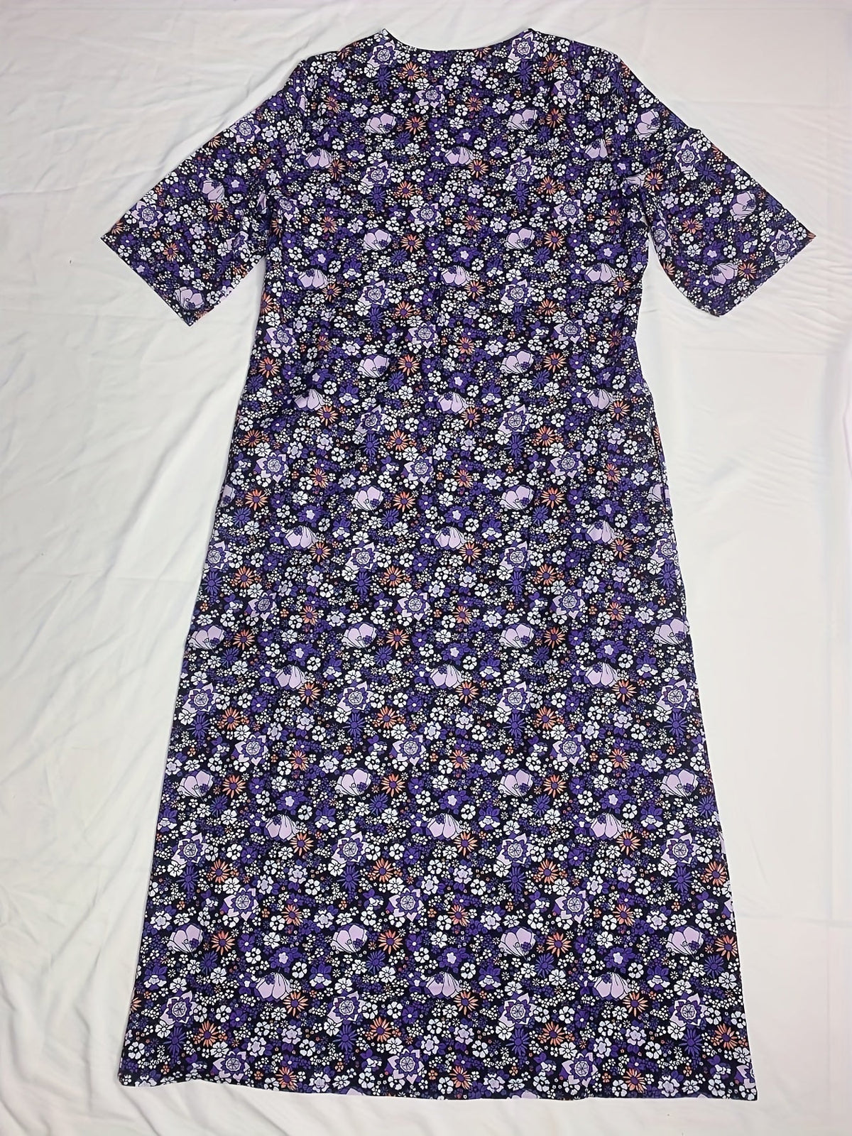 Ditsy Floral Print V Neck Dress, Casual Ruched Summer Dress With Pockets