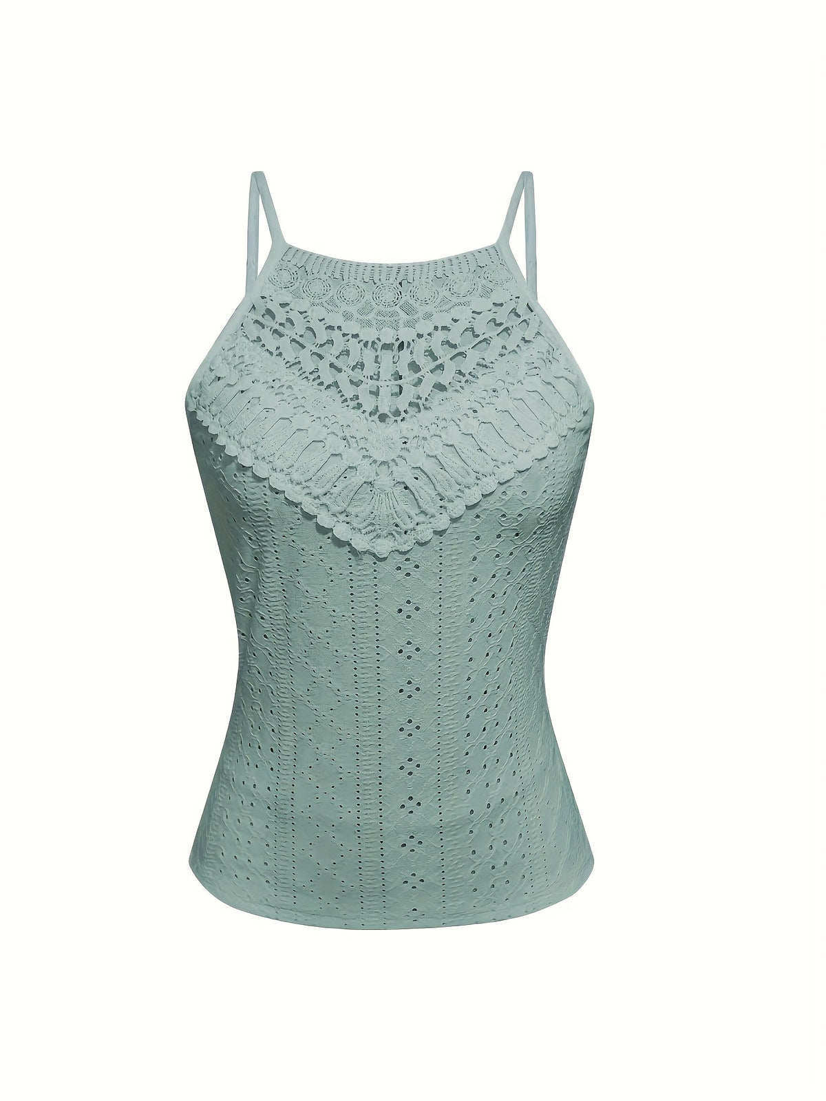 Solid Color Spandex Elegant Spaghetti Strap Slingback Hollow Knit Fabric Camis