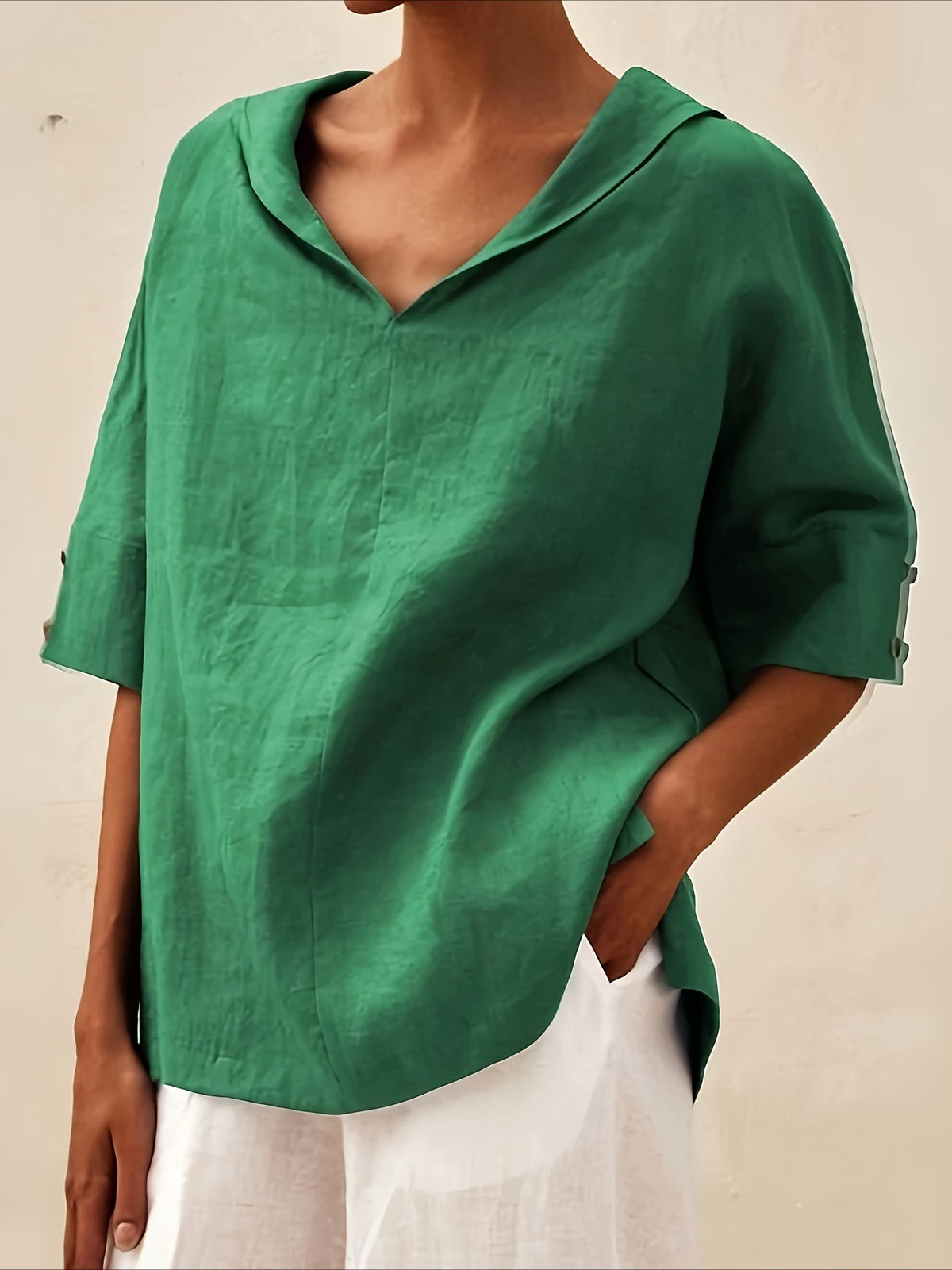 Casual Summer V-Neck Short Sleeve Solid Shirt