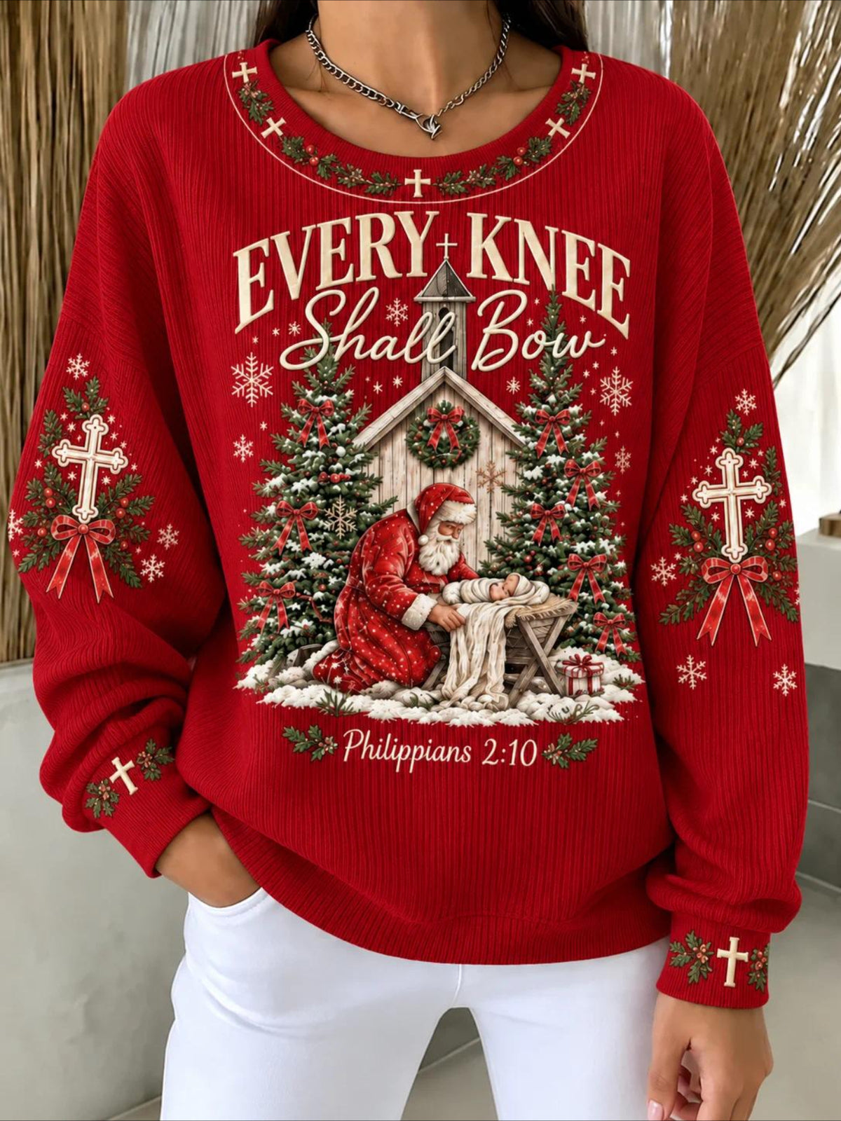 Santa Claus Casual Printing Loose Crew Neck Regular Fit Sweatshirt