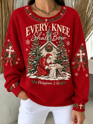 Santa Claus Casual Printing Loose Crew Neck Regular Fit Sweatshirt