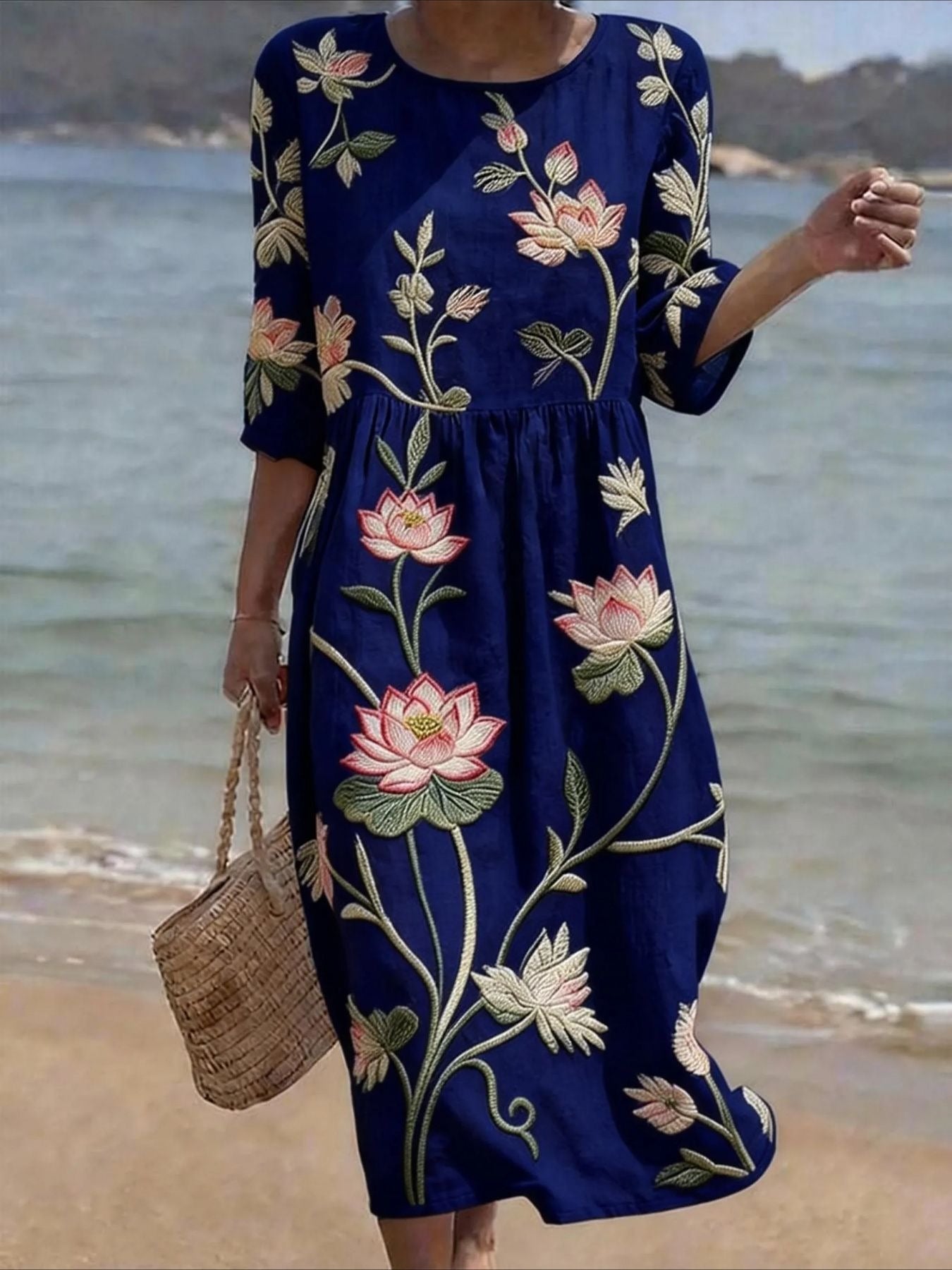 Casual Round Neck Mid Sleeve Printed Dress