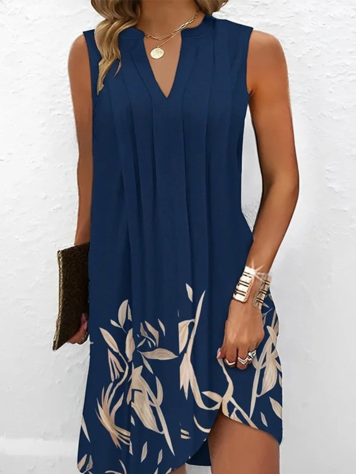 Abstract Ripple Print Dress, Casual V Neck Sleeveless Dress