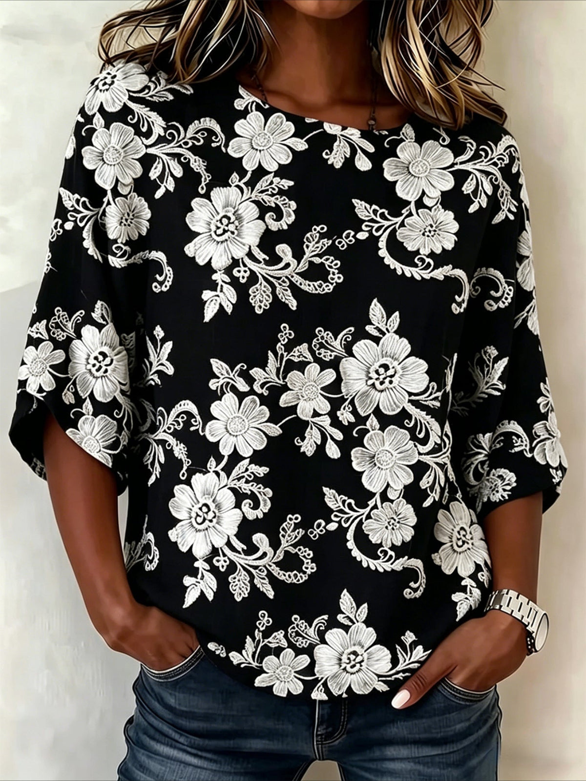 Loose Cotton And Linen Round Neck Half Sleeve Vintage Shirt