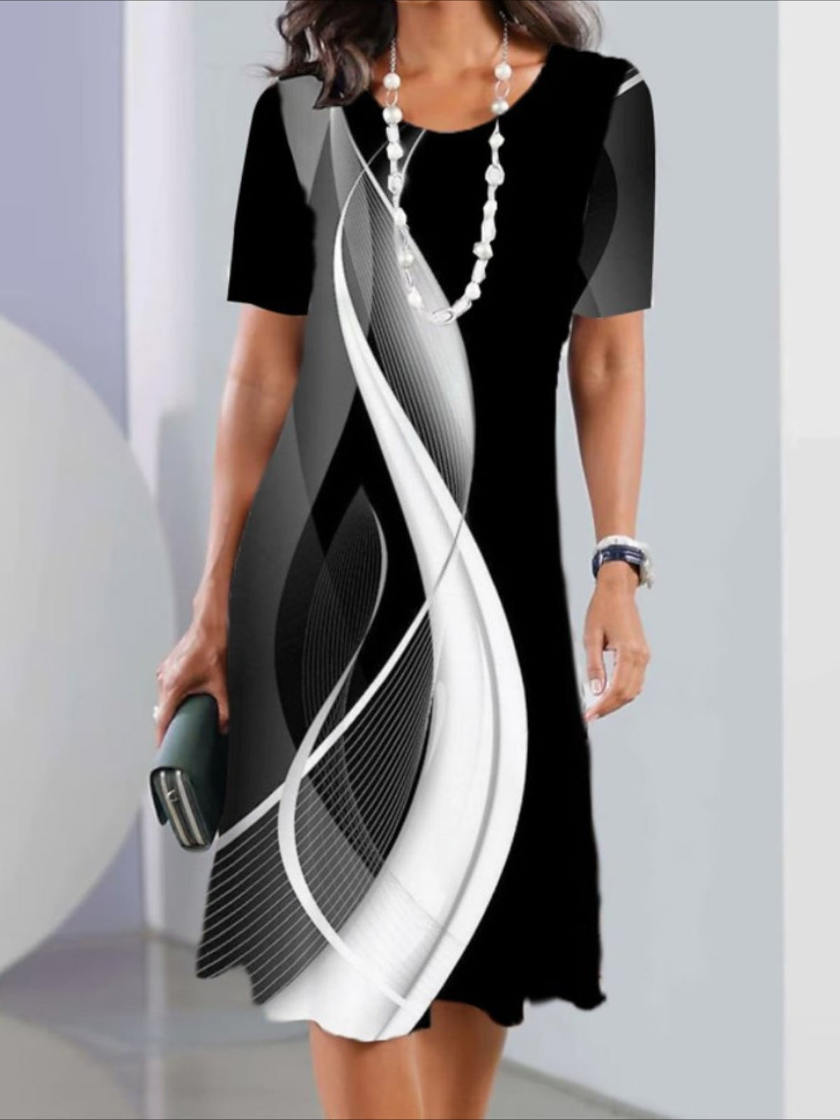 Print Crew Neck Casual Short Sleeve Dress