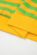 Yellow Stripe Puff Short Sleeve T Shirt Matching Shorts Set