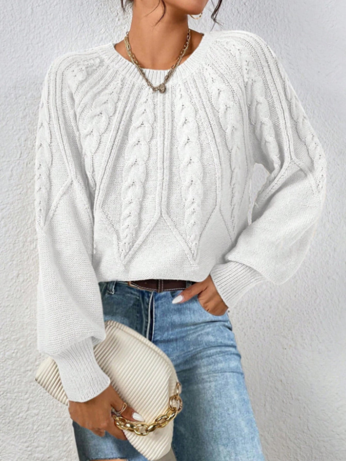 Casual Pullover Chic Knit Lantern Sleeves & Ruffle Detail Sweater