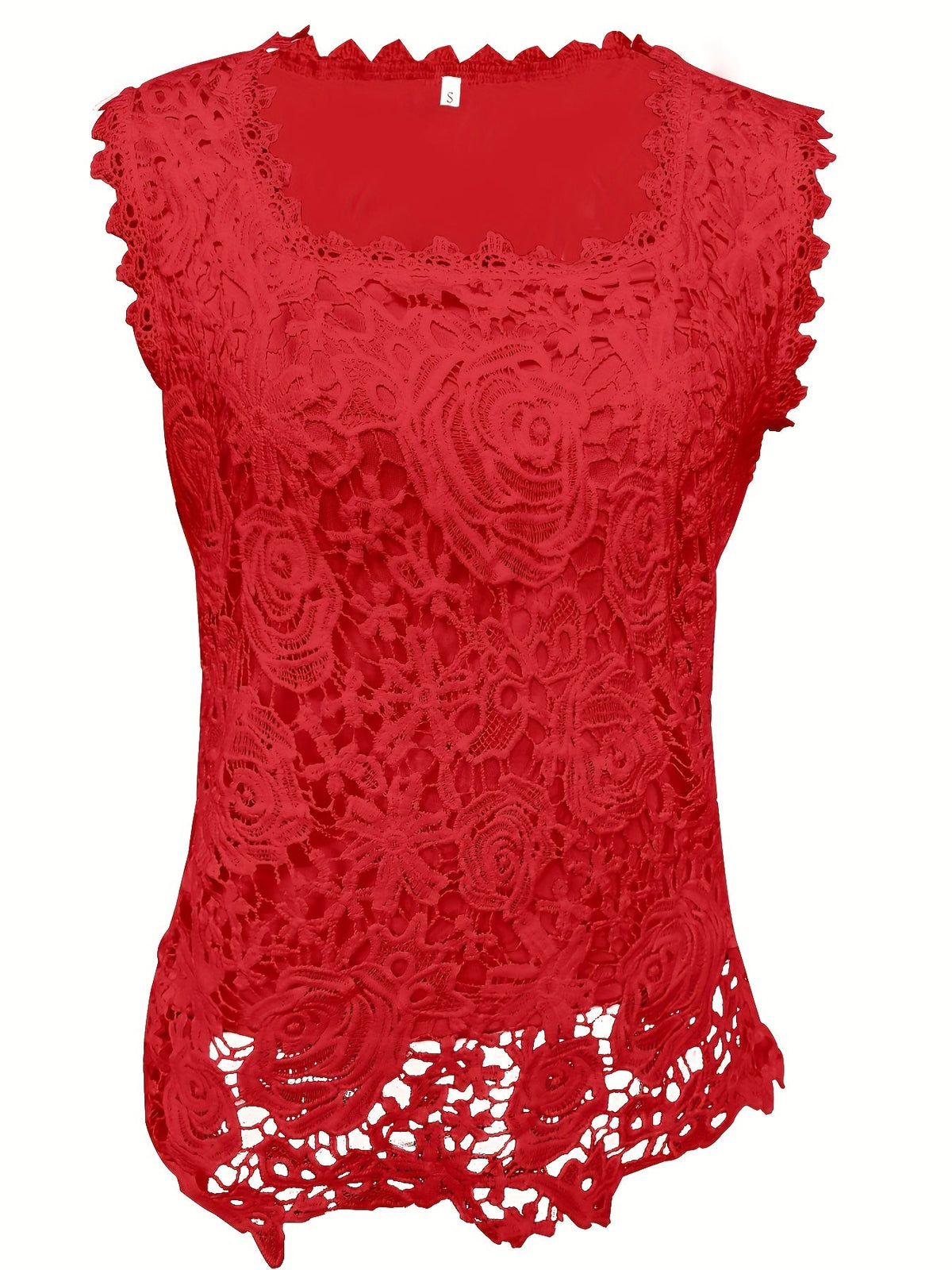 Sleeveless Lace Floral Square Neck Tank Top